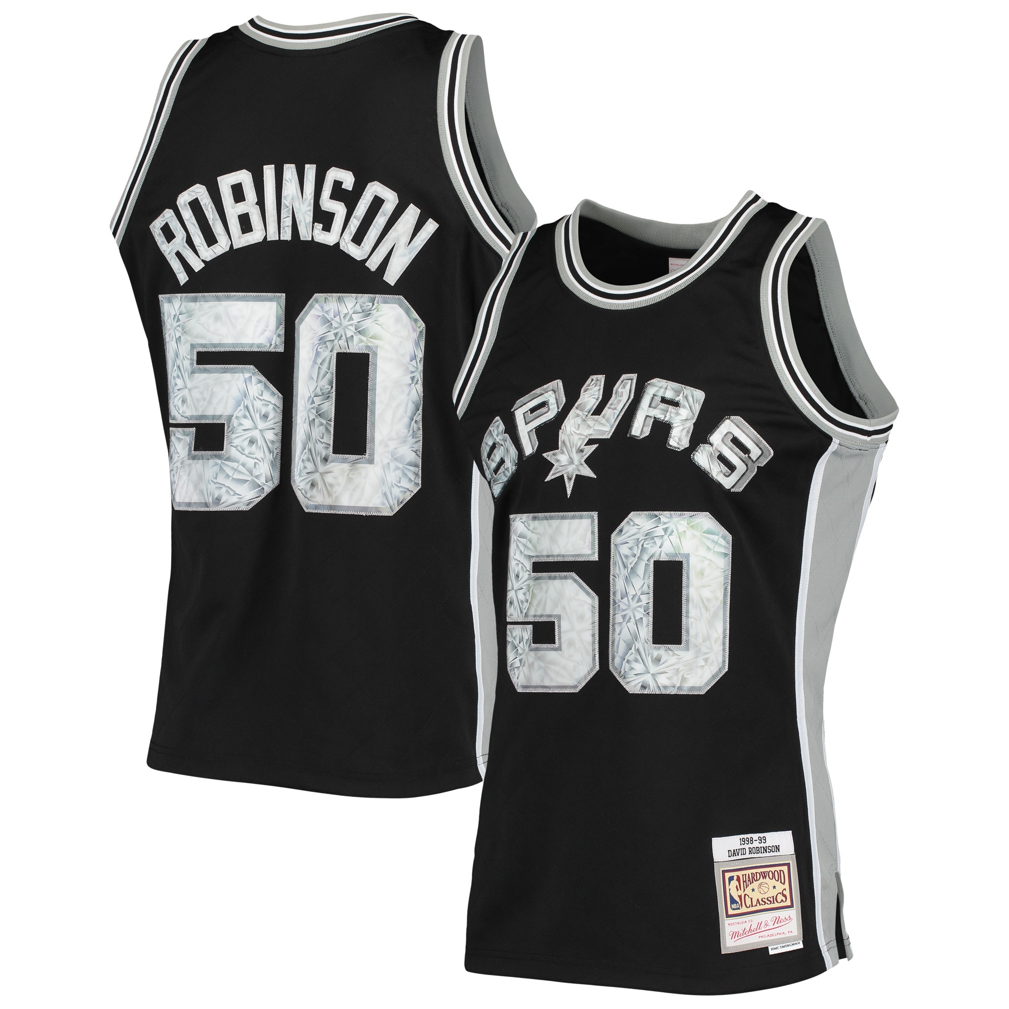 Men's Mitchell \u0026 Ness David Robinson Black San Antonio Spurs 1998/99 Hardwood Classics NBA 75th Anniversary Diamond